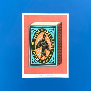 A risograph print of a box of the best safety matches