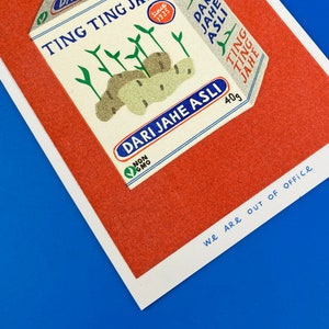 A risograph print a box of ting ting jahe candy image 4