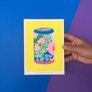 A risograph print of a can of Jungle Soda IPA