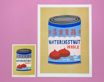 30X40 cm A risograph print of can water chestnuts