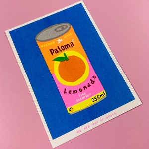 A riso graph print of can of Paloma Lemonade image 2