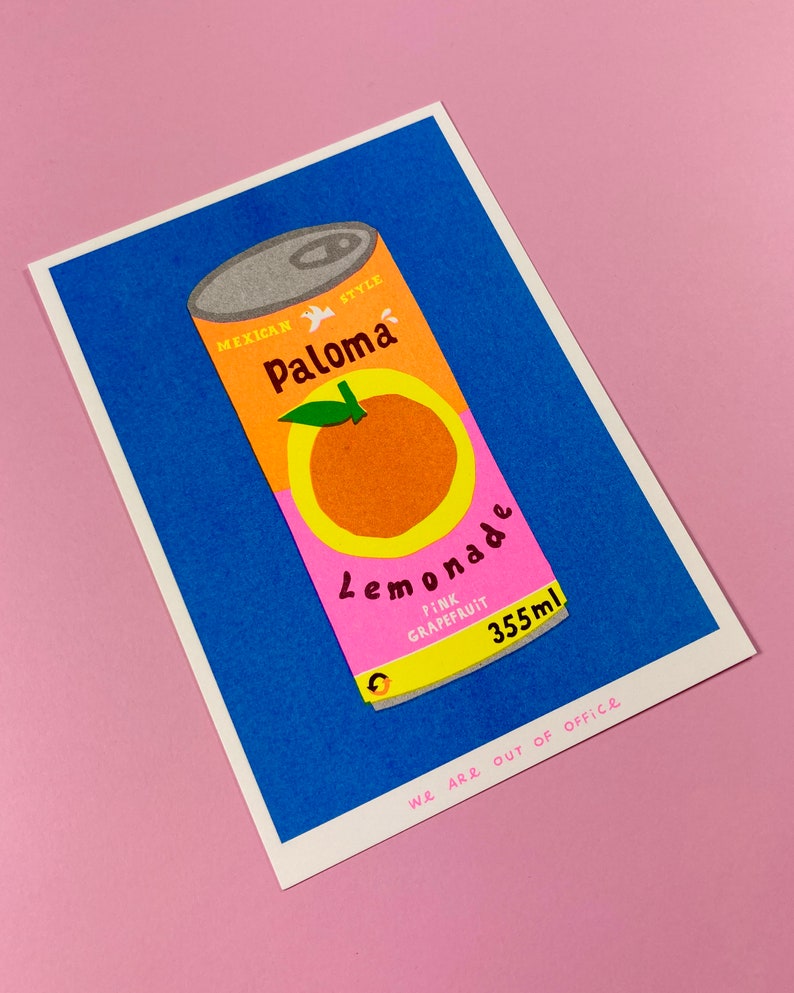 A riso graph print of can of Paloma Lemonade image 2