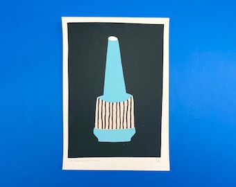 A screen print of small striped vase