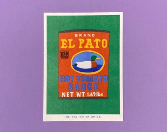 A risograph print of a can op hot tomato sauce