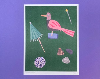 A risograph print of a gouache painting of a mini collection