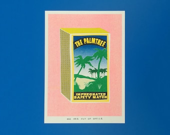 A risograph print of a Palmtree matchbox