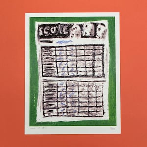 A limited edition risograph print of a Yahtzee scoreblok (21X27 cm)