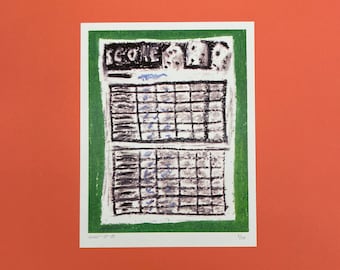 A risograph print of a Yahtzee scoreblok