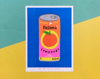 Une impression risographique d'une canette de limonade Paloma
