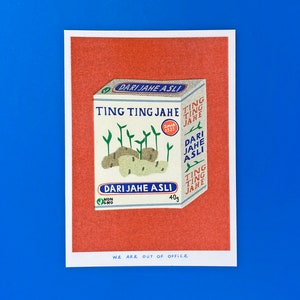 A risograph print a box of ting ting jahe candy image 1