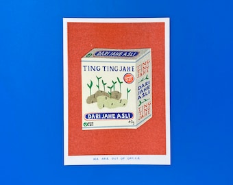 A risograph print a box of ting ting jahe candy