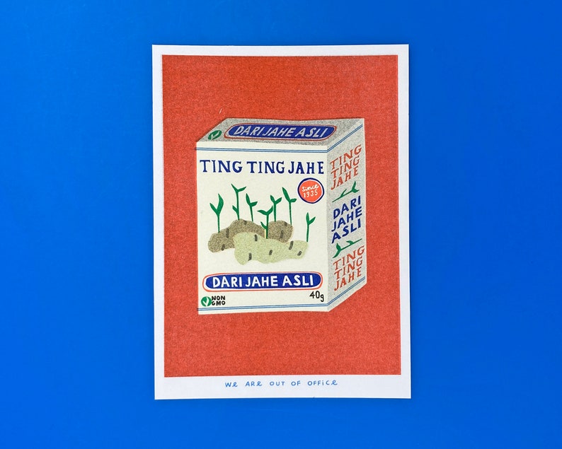 A risograph print a box of ting ting jahe candy image 1