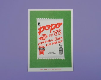 A risograph print of popo fish muruku