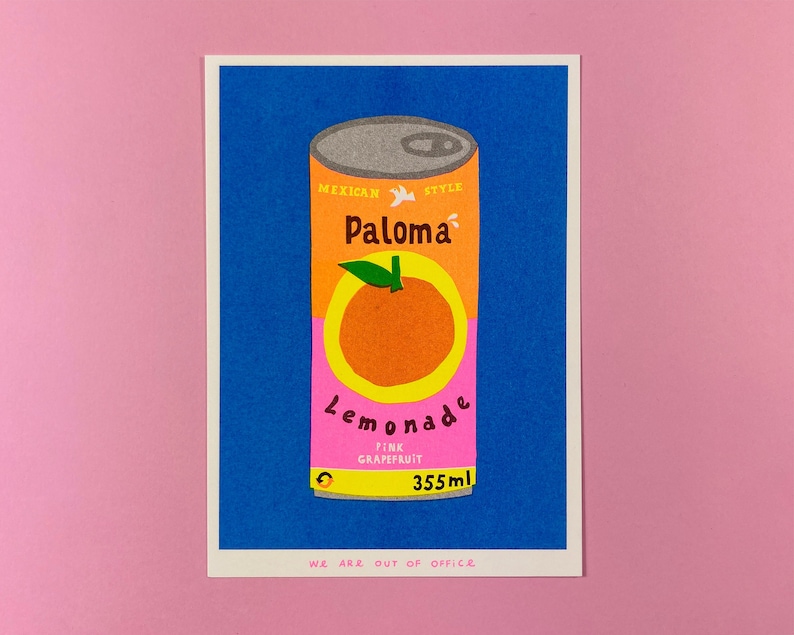 A riso graph print of can of Paloma Lemonade image 1