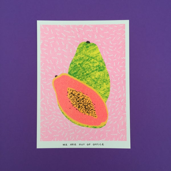 A risograph print of a papaya