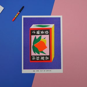 A risograph print of a Japanese matchstick box