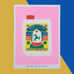 A risograph print of a container ketjap kakitiga