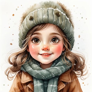 14 Cute winter girl clipart, Winter clipart, Winter girl printable, Watercolor winter, High-Quality JPGs, Papercraft, Junk Journal