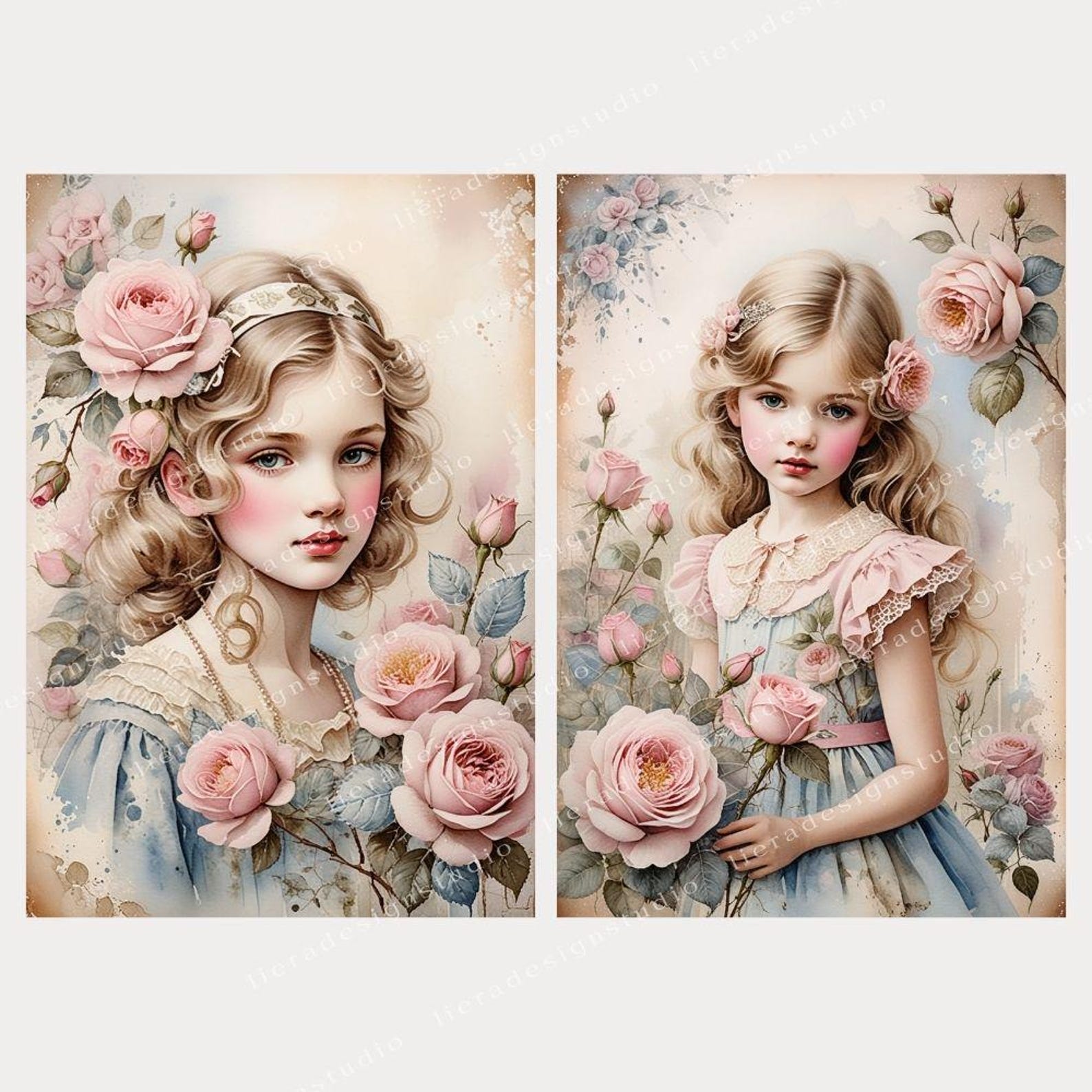 Vintage Girl Junk Journal Pages Bundle, Vintage Shabby Chic Girl Cards ...