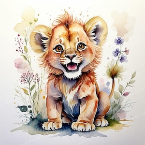 11 Clipart bébé lion mignon, clipart Lion, bébé lion aquarelle, aquarelle imprimable, fichiers JPG de haute qualité, créations en papier, journal indésirable, fabrication de cartes