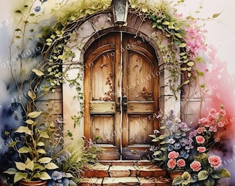 Secret garden door Bundle, Secret garden Junk Journals, Garden door Decoupage, Scrapbook, 10 High Quality Watercolor JPGs, commercial