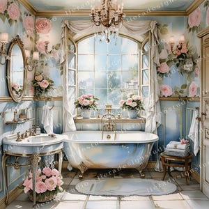 Bundel shabby-chic badkamer, shabby-chic junkjournals, shabby-chic interieurdecoupage, plakboek, 10 hoogwaardige aquarel jpg's