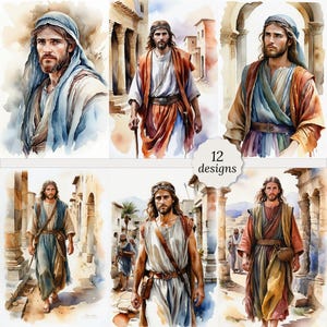 Man in biblical times pages bundle, Man in biblical times Cards, Vintage Decoupage, Scrapbook, 12 High Quality Watercolor JPGs A4 hi res
