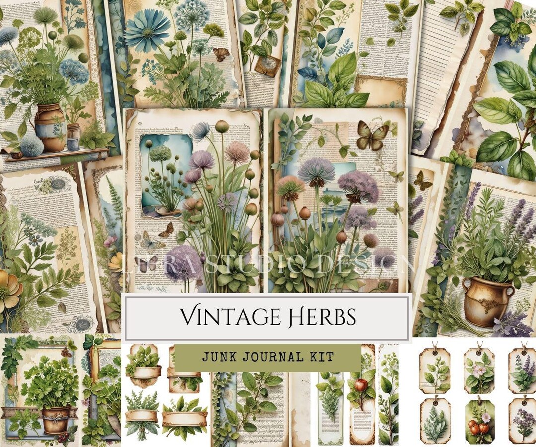 Vintage Herbal Junk Journal Kit, Printable Pages, Herbal Junk Journal ...