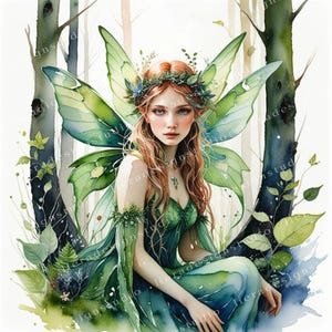 12-green-forest-fairy-clipart-forest-fairy-watercolor-fairy-printable
