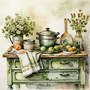 Farmhouse kitchen Clipart Bundle, Rustic kitchen Junk Journals, 10 High Quality Watercolor JPGs, Decoupage, Scrapbook, Digital Download