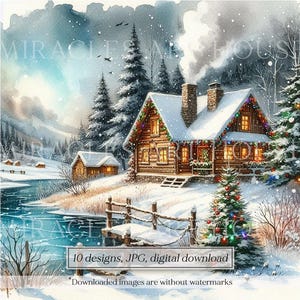 Download digital de Natal no campo, Diário de Natal no campo, clipart de casa de Natal, Scrapbooking, Cardmaking, 10 alta resolução
