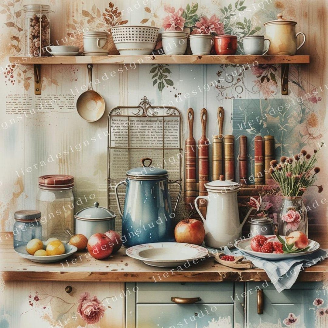 Rustic Kitchen Clipart Bundle, Countryside Kitchen Junk Journals ...