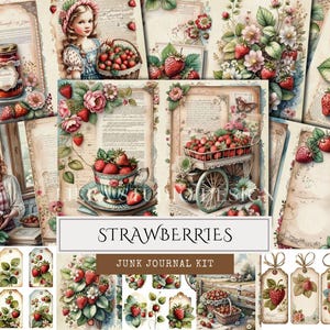 Kit de diario basura de fresas, páginas de diario basura de fresas, páginas de álbum de recortes de fresas, efímeras de fresas, diario basura imprimible