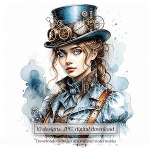 Steampunk young lady clipart 10 designs, Steampunk Junk Journal pages, Steampunk printables, Steampunk art, Scrapbook, Digital Download