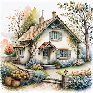 Countryside cottage Bundle, Rustic cottage Junk Journals, Countryside Cottage Decoupage, Scrapbook, 10 High Quality Watercolor JPGs