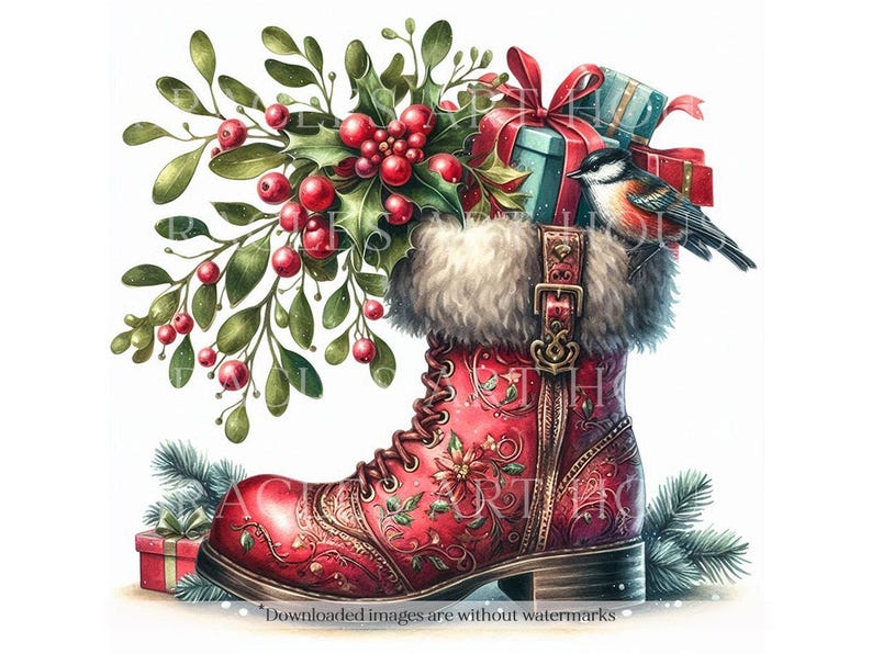 Santa Boot Bundle 10 Designs, Vintage Santa Boot Printable, Santa Boot
