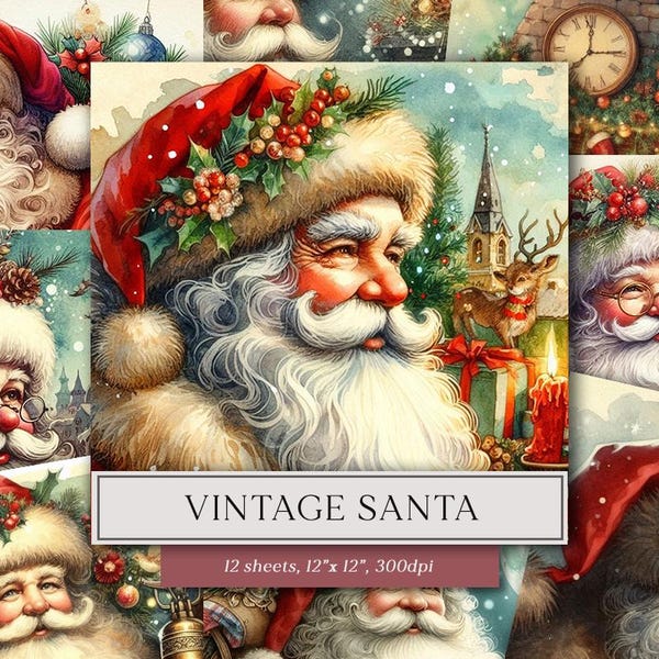 Vintage Santa Claus Junk Journal, Vintage Santa digitales Papier, Scrapbook Papier, Collage Papier, Scrapbook, Kartenherstellung, digitaler Download