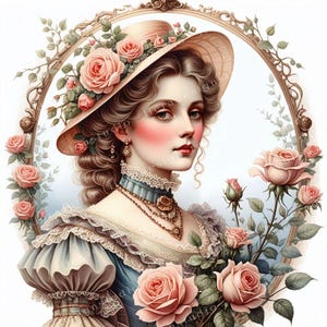 Clipart Bundle di dame vittoriane in cornice decorativa, diari vittoriani di scarto, 10 JPG di acquerelli di alta qualità, decoupage, album di ritagli