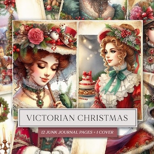 Victorian Style Christmas Junk Journal Kit | Vintage Christmas Junk Journal Pages | Victorian Lady Junk Journal Printable | Collage Sheet