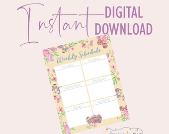 Easter Floral Weekly Schedule Planner Page - Instant Digital Download - Printable Planner