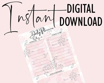 Roses and Leopard Print Daily Planner - Instant Digital Download - Printable Planner Page