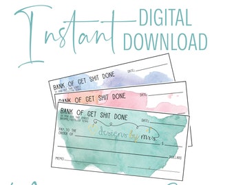 Get Sh*t Done - Watercolor Manifestation Checks - Instant Digital Download - Printable Manifestation Checks - Goal Setting - Goal Getter