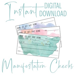Get Sh*t Done - Watercolor Manifestation Checks - Descarga digital instantánea - Printable Manifestation Checks - Goal Set - Goal Getter