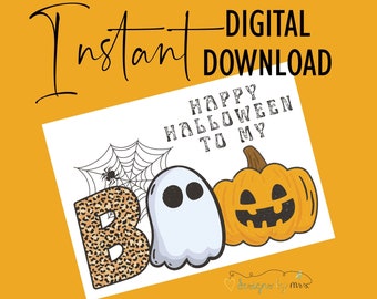 Happy Halloween to My Boo - Halloween Card - Halloween Greeting - Digital Download - Printable Halloween Card