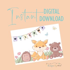 Forest Friends « Welcome » Banner Card for Baby - Welcome Baby - Nouveau bébé - Baby Shower Card