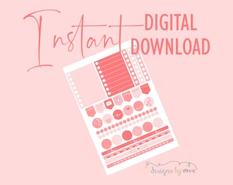 Valentine's Day Hearts Planner Stickers - Printable Planner Stickers -  Instant Digital Download