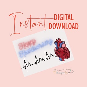 Happy Heartiversary - Anatomisch Hart - Afdrukbare Kaart - CHD Warrior - Aangeboren Hartafwijking - Celebrate Heartiversary - Instant Download