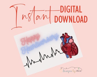 Happy Heartiversary - Anatomical Heart - Printable Card - CHD Warrior - Congenital Heart Defect - Celebrate Heartiversary - Instant Download