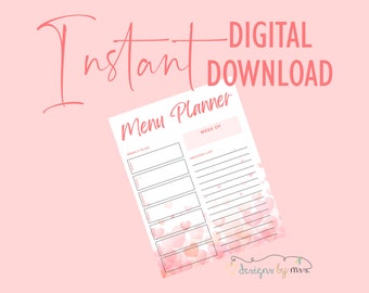 Valentine's Day Hearts Weekly Menu Planner  - Instant Digital Download - Menu Planning - Meal Planning