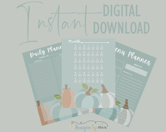 Fall Themed Planner Printables - Daily Planner, Goal Tracker and Weekly Menu Planner  - Instant Digital Download - Printable Planner Pages